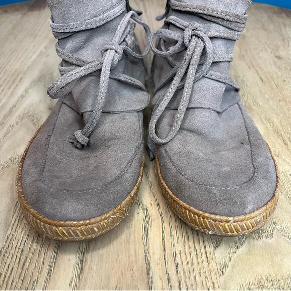 UGG Reid Moc Bootie Suede Ankle Boot Tan Slate Wrap Lace Boho Women’s Size 7.5 - Picture 5 of 11